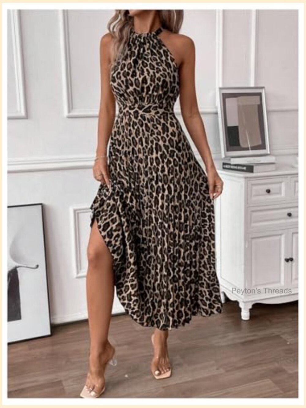 Sleeveless Halter Neck A-Line Maxi Dress with Pleated Hem - Picture 2 of 5